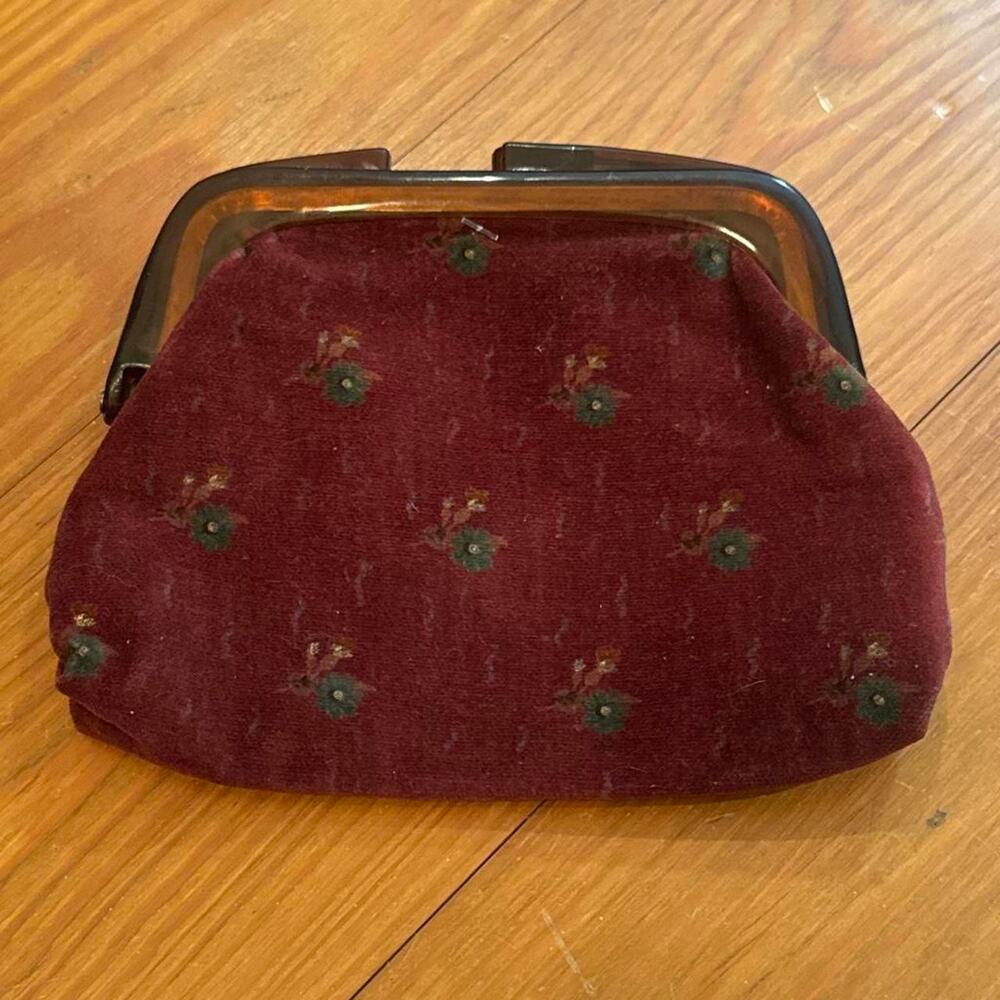 Vintage Celebrity Burgundy Velvet Floral Clutch Purse 1950s 1960s